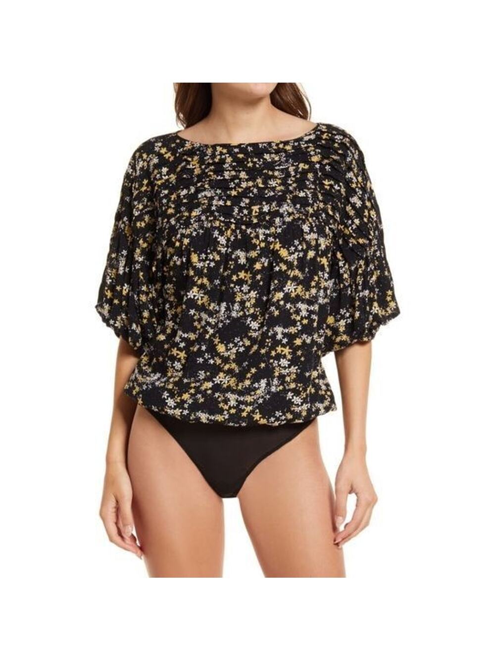 Intimately Free People Dessa Floral Puff Sleeve Bodysuit NEW Women's Medium